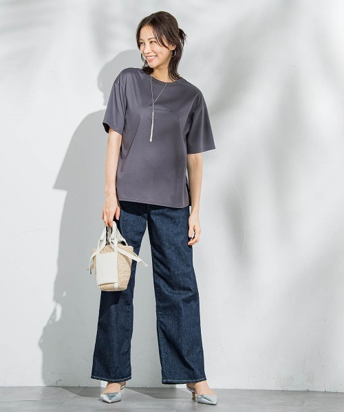 LAUTREAMONT(ロートレアモン)の「スムースストレッチカットソー≪洗濯機で洗える≫(Tシャツ/カットソー・レディース・チャコールグレー/ホワイト・9号)」の8枚目の写真