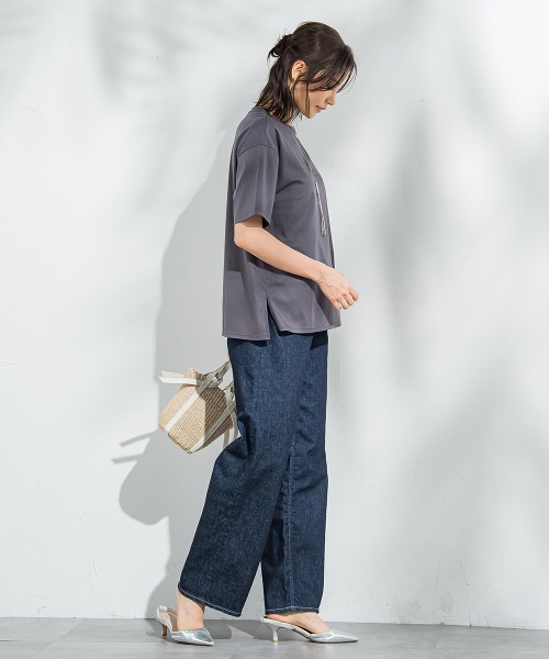 LAUTREAMONT(ロートレアモン)の「スムースストレッチカットソー≪洗濯機で洗える≫(Tシャツ/カットソー・レディース・チャコールグレー/ホワイト・9号)」の6枚目の写真