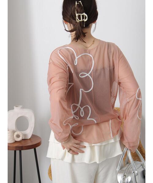 ehka sopo（エヘカソポ）の「◎コード刺繍シアープルオーバー（Tシャツ/カットソー・レディース・オフホワイト/ブラック/ピンク/グリーン・F）」の4枚目の写真