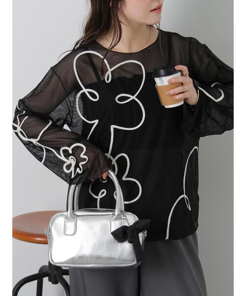 ehka sopo（エヘカソポ）の「◎コード刺繍シアープルオーバー（Tシャツ/カットソー・レディース・オフホワイト/ブラック/ピンク/グリーン・F）」の3枚目の写真