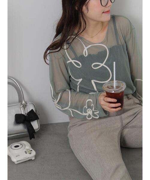 ehka sopo（エヘカソポ）の「◎コード刺繍シアープルオーバー（Tシャツ/カットソー・レディース・オフホワイト/ブラック/ピンク/グリーン・F）」の5枚目の写真