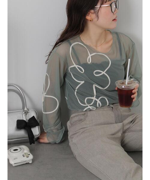 ehka sopo（エヘカソポ）の「◎コード刺繍シアープルオーバー（Tシャツ/カットソー・レディース・オフホワイト/ブラック/ピンク/グリーン・F）」の6枚目の写真