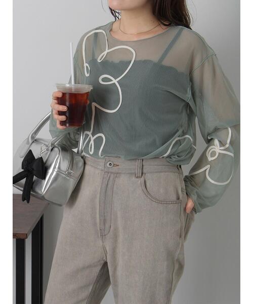 ehka sopo（エヘカソポ）の「◎コード刺繍シアープルオーバー（Tシャツ/カットソー・レディース・オフホワイト/ブラック/ピンク/グリーン・F）」の8枚目の写真