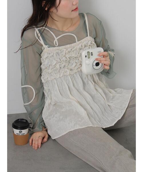 ehka sopo（エヘカソポ）の「◎コード刺繍シアープルオーバー（Tシャツ/カットソー・レディース・オフホワイト/ブラック/ピンク/グリーン・F）」の9枚目の写真