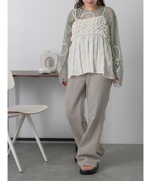 ehka sopo（エヘカソポ）の「◎コード刺繍シアープルオーバー（Tシャツ/カットソー・レディース・オフホワイト/ブラック/ピンク/グリーン・F）」の12枚目の写真