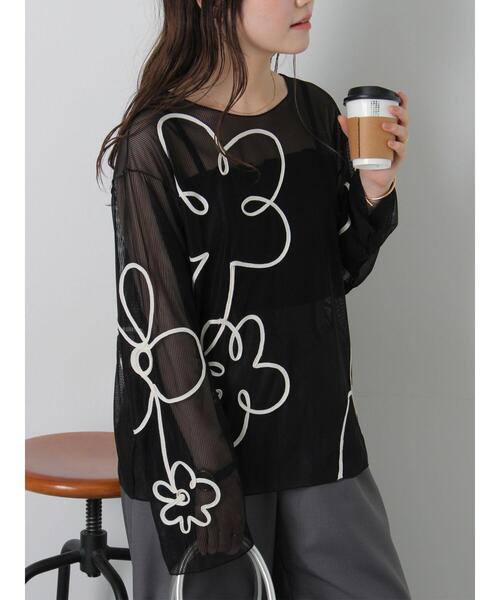 ehka sopo（エヘカソポ）の「◎コード刺繍シアープルオーバー（Tシャツ/カットソー・レディース・オフホワイト/ブラック/ピンク/グリーン・F）」の15枚目の写真