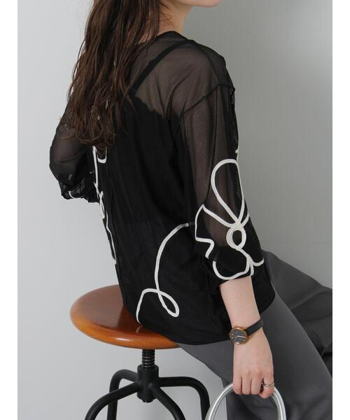 ehka sopo（エヘカソポ）の「◎コード刺繍シアープルオーバー（Tシャツ/カットソー・レディース・オフホワイト/ブラック/ピンク/グリーン・F）」の16枚目の写真