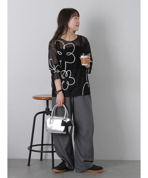 ehka sopo（エヘカソポ）の「◎コード刺繍シアープルオーバー（Tシャツ/カットソー・レディース・オフホワイト/ブラック/ピンク/グリーン・F）」の17枚目の写真