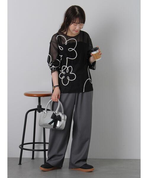 ehka sopo（エヘカソポ）の「◎コード刺繍シアープルオーバー（Tシャツ/カットソー・レディース・オフホワイト/ブラック/ピンク/グリーン・F）」の18枚目の写真