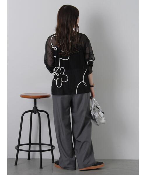 ehka sopo（エヘカソポ）の「◎コード刺繍シアープルオーバー（Tシャツ/カットソー・レディース・オフホワイト/ブラック/ピンク/グリーン・F）」の20枚目の写真