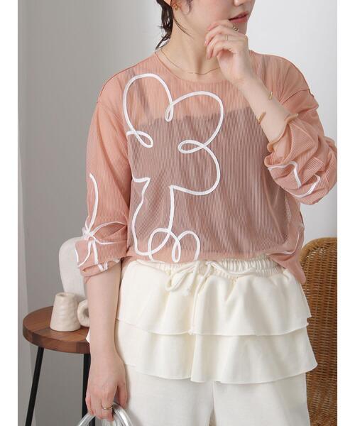 ehka sopo（エヘカソポ）の「◎コード刺繍シアープルオーバー（Tシャツ/カットソー・レディース・オフホワイト/ブラック/ピンク/グリーン・F）」の21枚目の写真