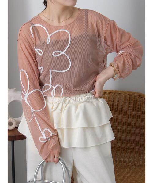 ehka sopo（エヘカソポ）の「◎コード刺繍シアープルオーバー（Tシャツ/カットソー・レディース・オフホワイト/ブラック/ピンク/グリーン・F）」の22枚目の写真