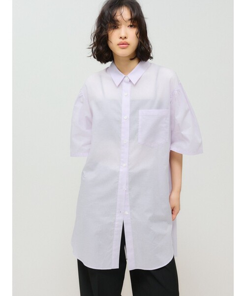 MIDIUMISOLID(ミディウミソリッド)の「MIDIUMISOLID for Ladies ハーフスリーブワイドシャツ(シャツ/ブラウス・レディース・オフホワイト/ブルー/ブラック/パープル・FREE)」の1枚目の写真