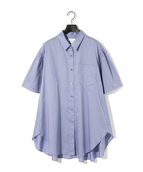 MIDIUMISOLID(ミディウミソリッド)の「MIDIUMISOLID for Ladies ハーフスリーブワイドシャツ(シャツ/ブラウス・レディース・オフホワイト/ブルー/ブラック/パープル・FREE)」の4枚目の写真