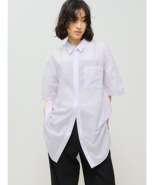 MIDIUMISOLID(ミディウミソリッド)の「MIDIUMISOLID for Ladies ハーフスリーブワイドシャツ(シャツ/ブラウス・レディース・オフホワイト/ブルー/ブラック/パープル・FREE)」の10枚目の写真