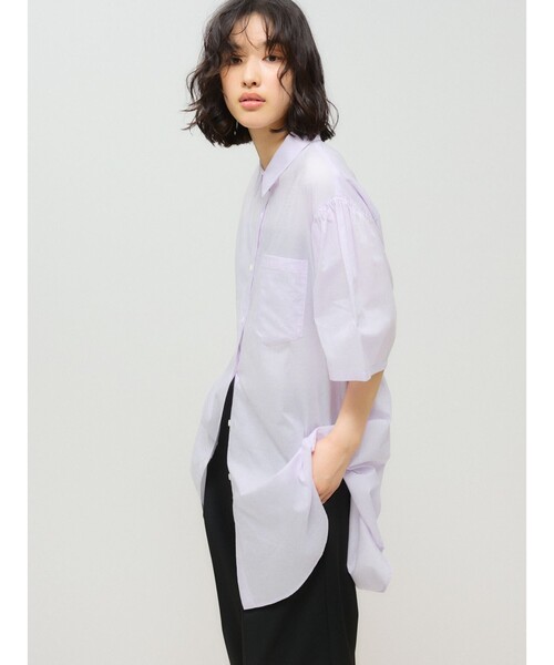 MIDIUMISOLID(ミディウミソリッド)の「MIDIUMISOLID for Ladies ハーフスリーブワイドシャツ(シャツ/ブラウス・レディース・オフホワイト/ブルー/ブラック/パープル・FREE)」の11枚目の写真