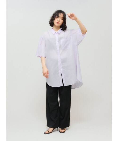 MIDIUMISOLID(ミディウミソリッド)の「MIDIUMISOLID for Ladies ハーフスリーブワイドシャツ(シャツ/ブラウス・レディース・オフホワイト/ブルー/ブラック/パープル・FREE)」の14枚目の写真