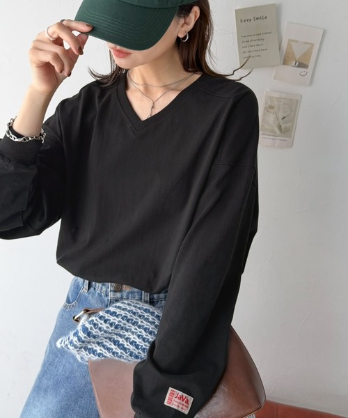 Java(ジャバ)の「《JaVa ジャバコラボ》シンプルなのに、存在感。綿100%Vネック切り替えロンT(長袖)(Tシャツ/カットソー・レディース・オフホワイト/ブラック/オートミール/チャコール・X-LARGE/SMALL/MEDIUM/LARGE)」の19枚目の写真