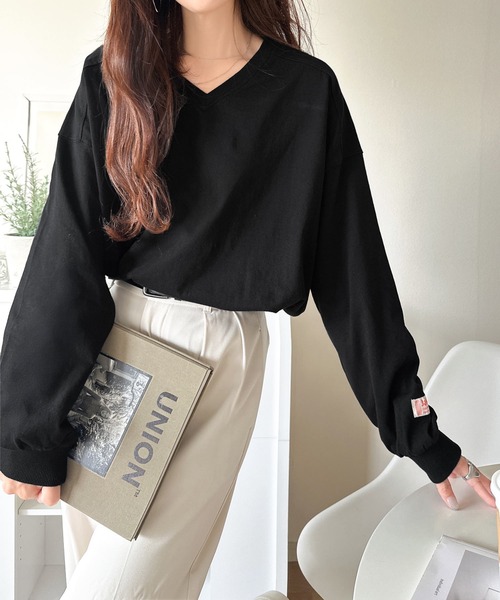Java(ジャバ)の「《JaVa ジャバコラボ》シンプルなのに、存在感。綿100%Vネック切り替えロンT(長袖)(Tシャツ/カットソー・レディース・オフホワイト/ブラック/オートミール/チャコール・X-LARGE/SMALL/MEDIUM/LARGE)」の7枚目の写真