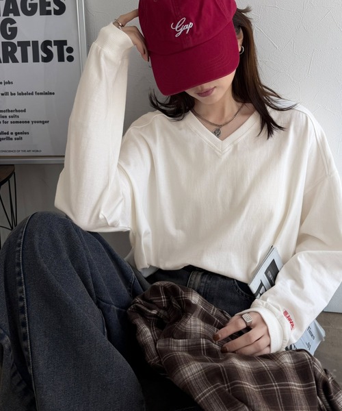 Java(ジャバ)の「《JaVa ジャバコラボ》シンプルなのに、存在感。綿100%Vネック切り替えロンT(長袖)(Tシャツ/カットソー・レディース・オフホワイト/ブラック/オートミール/チャコール・X-LARGE/SMALL/MEDIUM/LARGE)」の12枚目の写真
