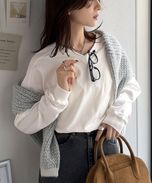 Java(ジャバ)の「《JaVa ジャバコラボ》シンプルなのに、存在感。綿100%Vネック切り替えロンT(長袖)(Tシャツ/カットソー・レディース・オフホワイト/ブラック/オートミール/チャコール・X-LARGE/SMALL/MEDIUM/LARGE)」の15枚目の写真