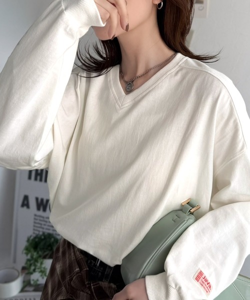 Java(ジャバ)の「《JaVa ジャバコラボ》シンプルなのに、存在感。綿100%Vネック切り替えロンT(長袖)(Tシャツ/カットソー・レディース・オフホワイト/ブラック/オートミール/チャコール・X-LARGE/SMALL/MEDIUM/LARGE)」の16枚目の写真