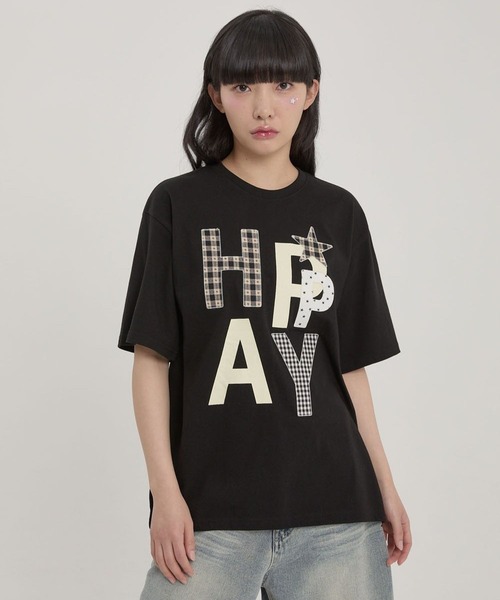 Tシャツ・カットソー Wai Kei HAPPY Patchwork Short Sleeve T-shirt 5BSA066 MUSINSA | WAI KEI HAPPY Patchwork Short Sleeve T-shirt Black