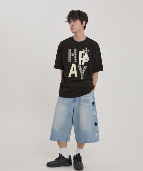 【WAIKEI】★HAPPY パッチワーク マンツーマンTシャツ★ UNISEX】Wai Kei／ハッピーパッチワークT（Tシャツ/カットソー