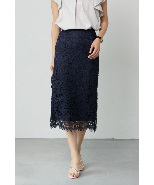 M.deux（エムドゥ）の「◆ケミカルレースタイトスカート◆（スカート・レディース・ネイビー/アッシュグレー・MEDIUM）」の2枚目の写真