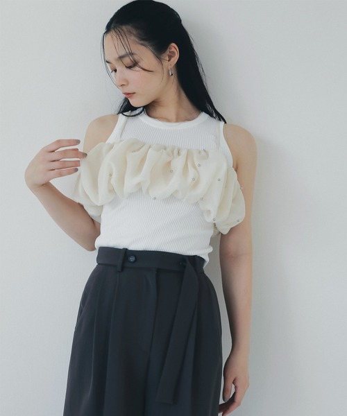 EIMY ISTOIRE(エイミーイストワール)の「シアースタッズキャミ(キャミソール・レディース・アイボリー/ブラック・F)」の10枚目の写真