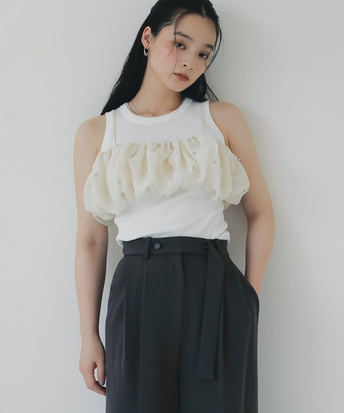 EIMY ISTOIRE(エイミーイストワール)の「シアースタッズキャミ(キャミソール・レディース・アイボリー/ブラック・F)」の11枚目の写真