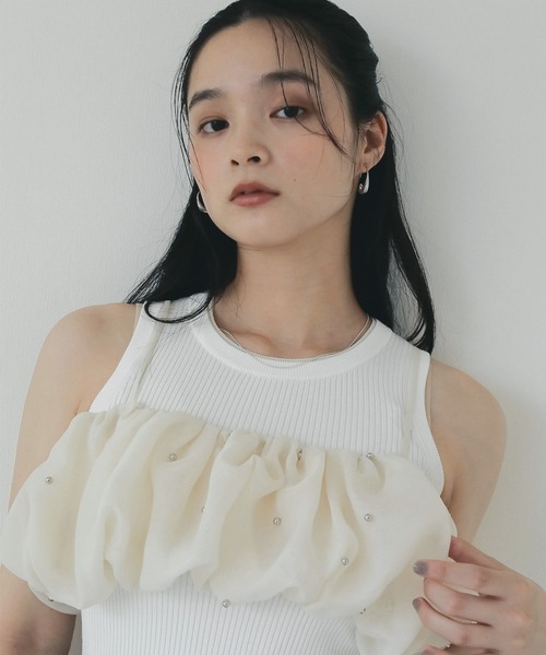 EIMY ISTOIRE(エイミーイストワール)の「シアースタッズキャミ(キャミソール・レディース・アイボリー/ブラック・F)」の15枚目の写真