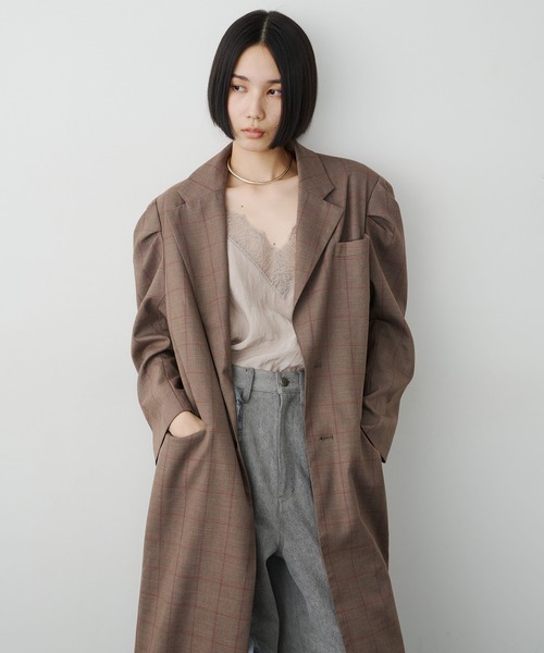 LA BELLE ETUDE(ラベルエチュード)の「フーディ×チェック2way longジャケット(チェスターコート・レディース・ベージュ/ブラック・FREE)」の7枚目の写真