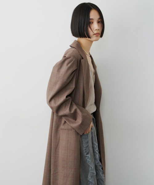 LA BELLE ETUDE(ラベルエチュード)の「フーディ×チェック2way longジャケット(チェスターコート・レディース・ベージュ/ブラック・FREE)」の8枚目の写真