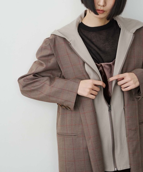 LA BELLE ETUDE(ラベルエチュード)の「フーディ×チェック2way longジャケット(チェスターコート・レディース・ベージュ/ブラック・FREE)」の14枚目の写真