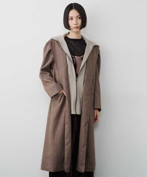 LA BELLE ETUDE(ラベルエチュード)の「フーディ×チェック2way longジャケット(チェスターコート・レディース・ベージュ/ブラック・FREE)」の11枚目の写真