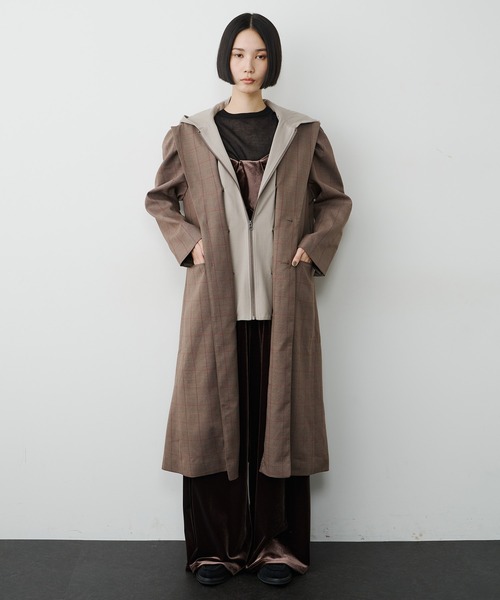 LA BELLE ETUDE(ラベルエチュード)の「フーディ×チェック2way longジャケット(チェスターコート・レディース・ベージュ/ブラック・FREE)」の12枚目の写真