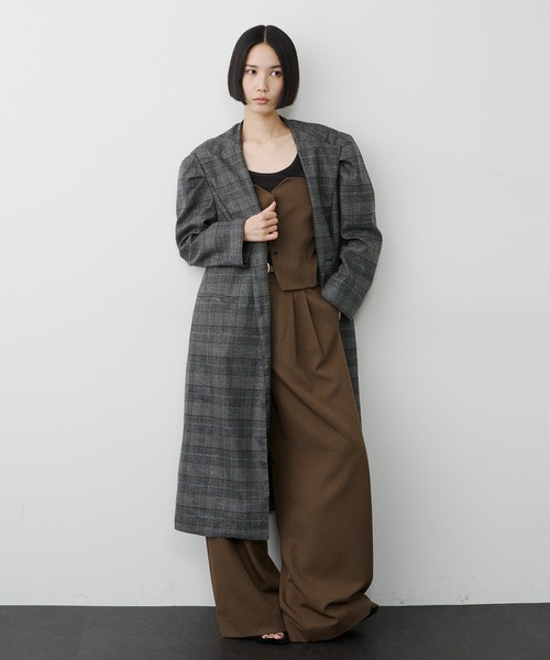 LA BELLE ETUDE(ラベルエチュード)の「フーディ×チェック2way longジャケット(チェスターコート・レディース・ベージュ/ブラック・FREE)」の3枚目の写真