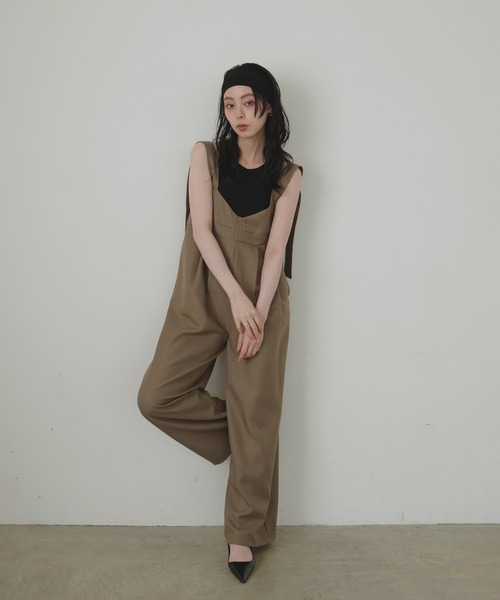 LIAN（リアン）の「ビスチェデザインオールインワン（つなぎ/オールインワン・レディース・チャコールグレー/ベージュ/ブラック/ブラウン・FREE）」の4枚目の写真