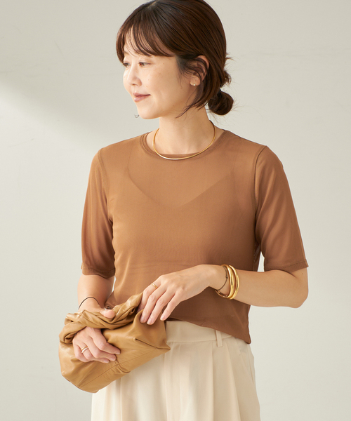 plage（プラージュ）の「sheer mesh TEE（Tシャツ/カットソー・レディース・ナチュラル/ブラック/ベージュ/キャメル・FREE）」の4枚目の写真