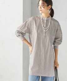 〈手洗い可能〉ストライプ バックタック チュニック シャツ
