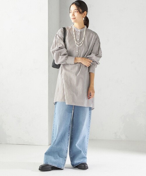 SHIPS(シップス)の「〈手洗い可能〉ストライプ バックタック チュニック シャツ(シャツ/ブラウス・レディース・ブラウン系・ONE SIZE)」の2枚目の写真