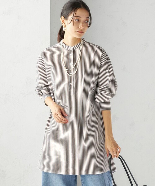 SHIPS(シップス)の「〈手洗い可能〉ストライプ バックタック チュニック シャツ(シャツ/ブラウス・レディース・ブラウン系・ONE SIZE)」の8枚目の写真
