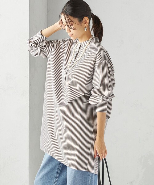 SHIPS(シップス)の「〈手洗い可能〉ストライプ バックタック チュニック シャツ(シャツ/ブラウス・レディース・ブラウン系・ONE SIZE)」の9枚目の写真