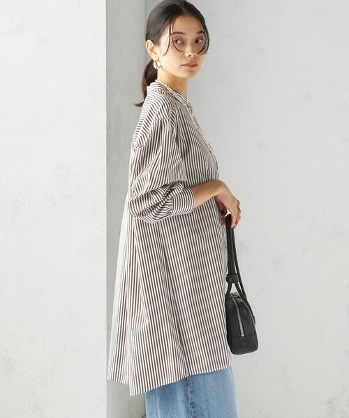 SHIPS(シップス)の「〈手洗い可能〉ストライプ バックタック チュニック シャツ(シャツ/ブラウス・レディース・ブラウン系・ONE SIZE)」の11枚目の写真