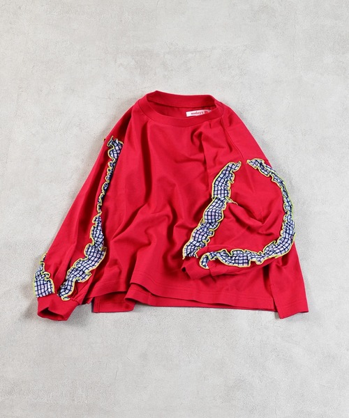 MARKEY'S（マーキーズ）の「ショルダーチェックフリルロンティー（Tシャツ/カットソー・キッズ・チャコール/ホワイト/ライトグリーン/レッド・90/100/110/120/130/140/150）」の4枚目の写真