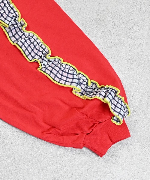 MARKEY'S（マーキーズ）の「ショルダーチェックフリルロンティー（Tシャツ/カットソー・キッズ・チャコール/ホワイト/ライトグリーン/レッド・90/100/110/120/130/140/150）」の5枚目の写真