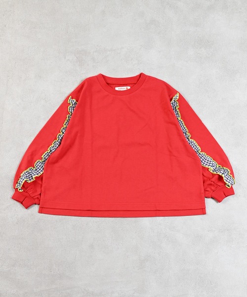 MARKEY'S（マーキーズ）の「ショルダーチェックフリルロンティー（Tシャツ/カットソー・キッズ・チャコール/ホワイト/ライトグリーン/レッド・90/100/110/120/130/140/150）」の8枚目の写真