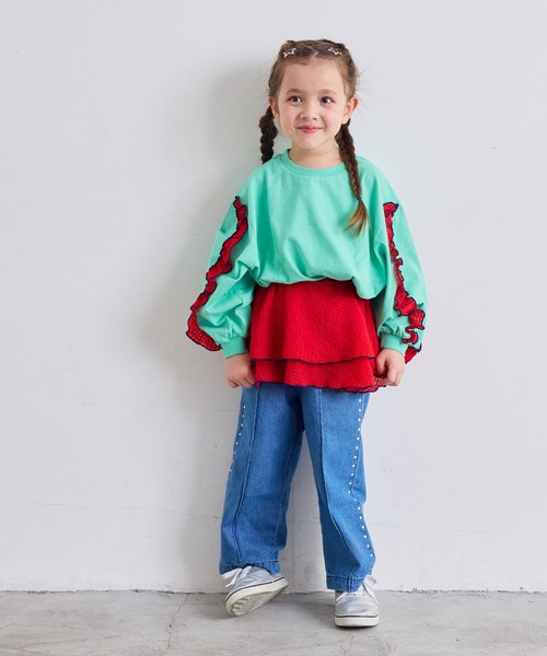 MARKEY'S（マーキーズ）の「ショルダーチェックフリルロンティー（Tシャツ/カットソー・キッズ・チャコール/ホワイト/ライトグリーン/レッド・90/100/110/120/130/140/150）」の12枚目の写真