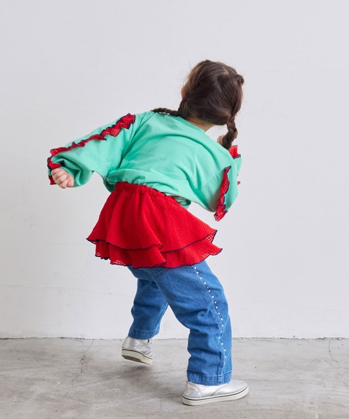 MARKEY'S（マーキーズ）の「ショルダーチェックフリルロンティー（Tシャツ/カットソー・キッズ・チャコール/ホワイト/ライトグリーン/レッド・90/100/110/120/130/140/150）」の15枚目の写真